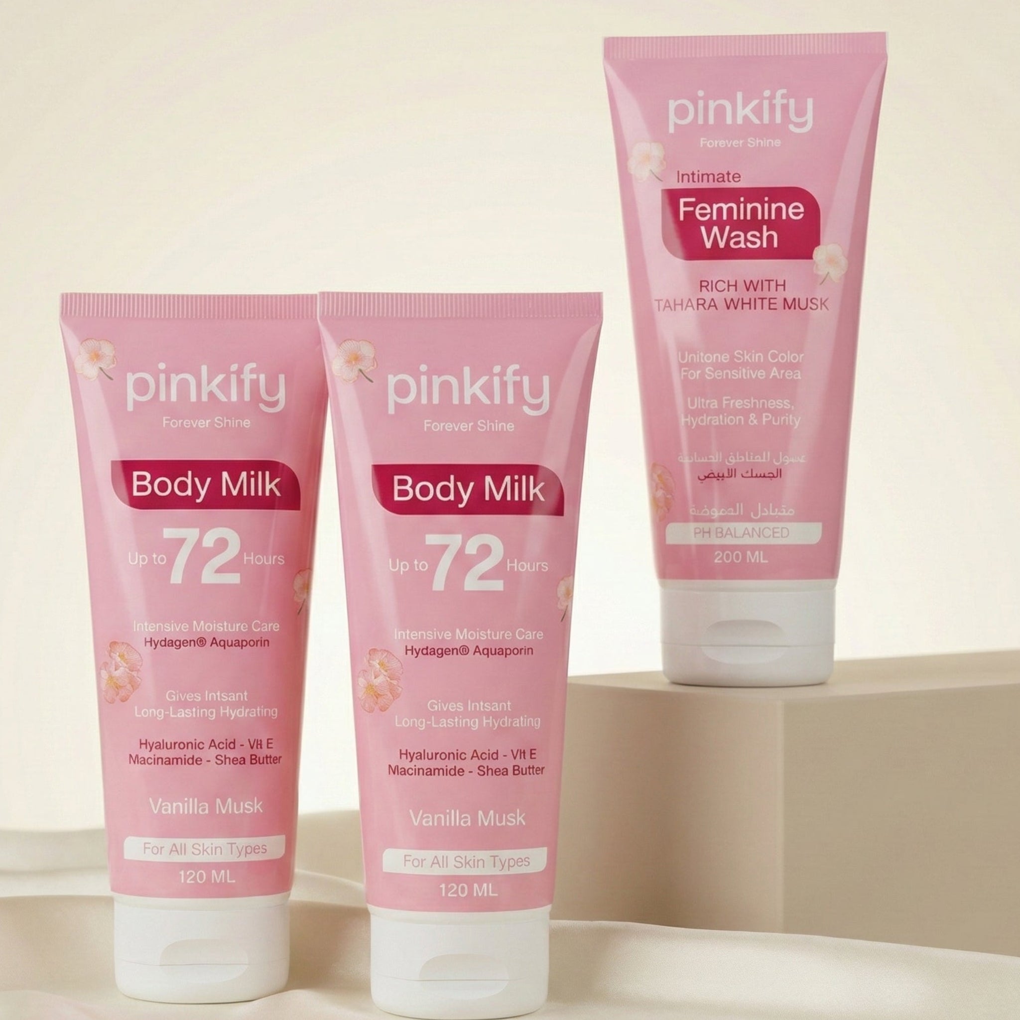 بدي ميلك تاخير نمو الشعر  2عبوة  + غسول نسائي بمسك الطهارة  1عبوة ( عرض 3x عبوة ) 
