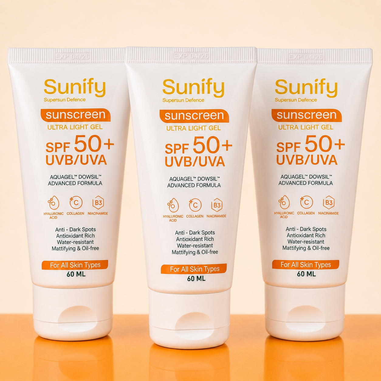 SUNSCREEN ULTRA LIGHT GEL SPF50+  UVA/UVB 60ML ( 3 ITEMS )