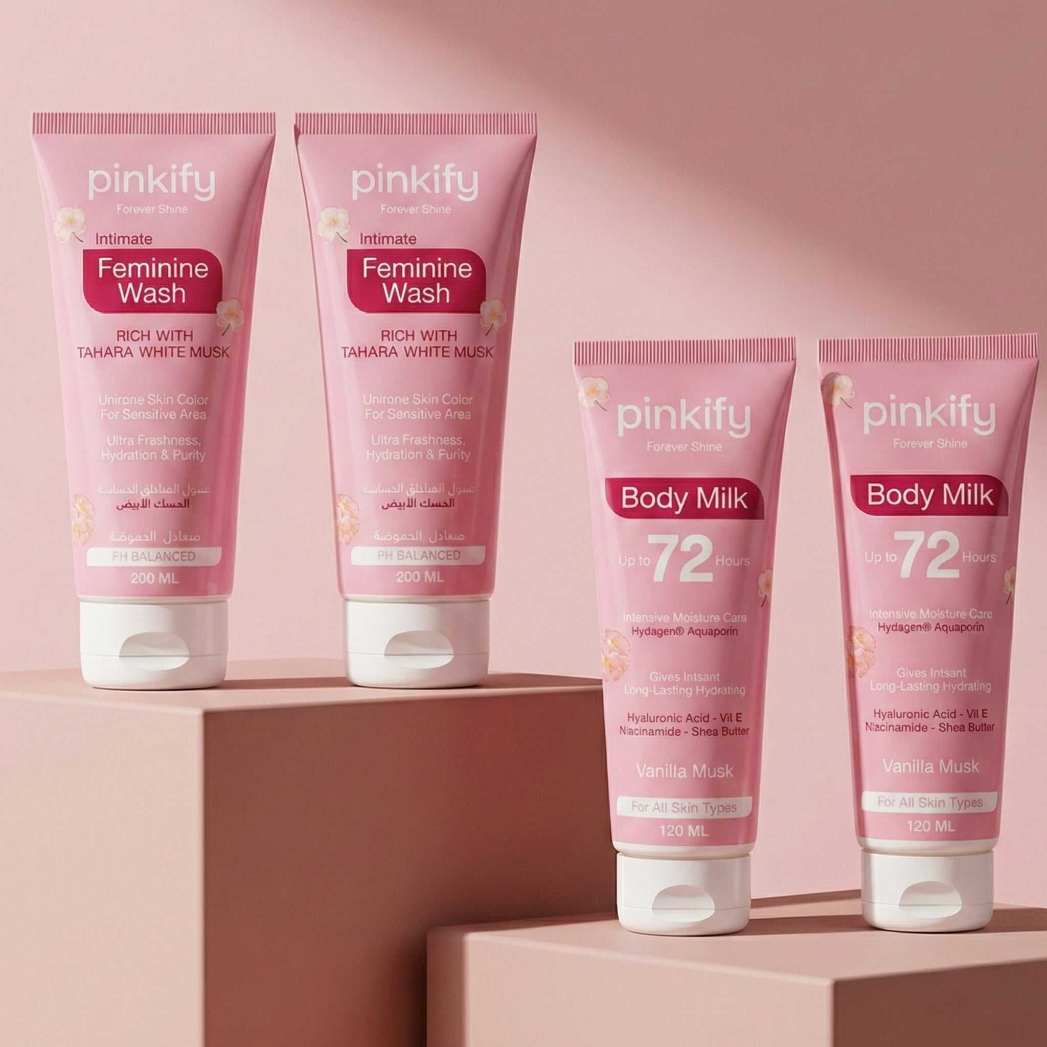 بدي ميلك تاخير نمو الشعر  2عبوة  + غسول نسائي بمسك الطهارة  2عبوة ( عرض 4x عبوة ) 
