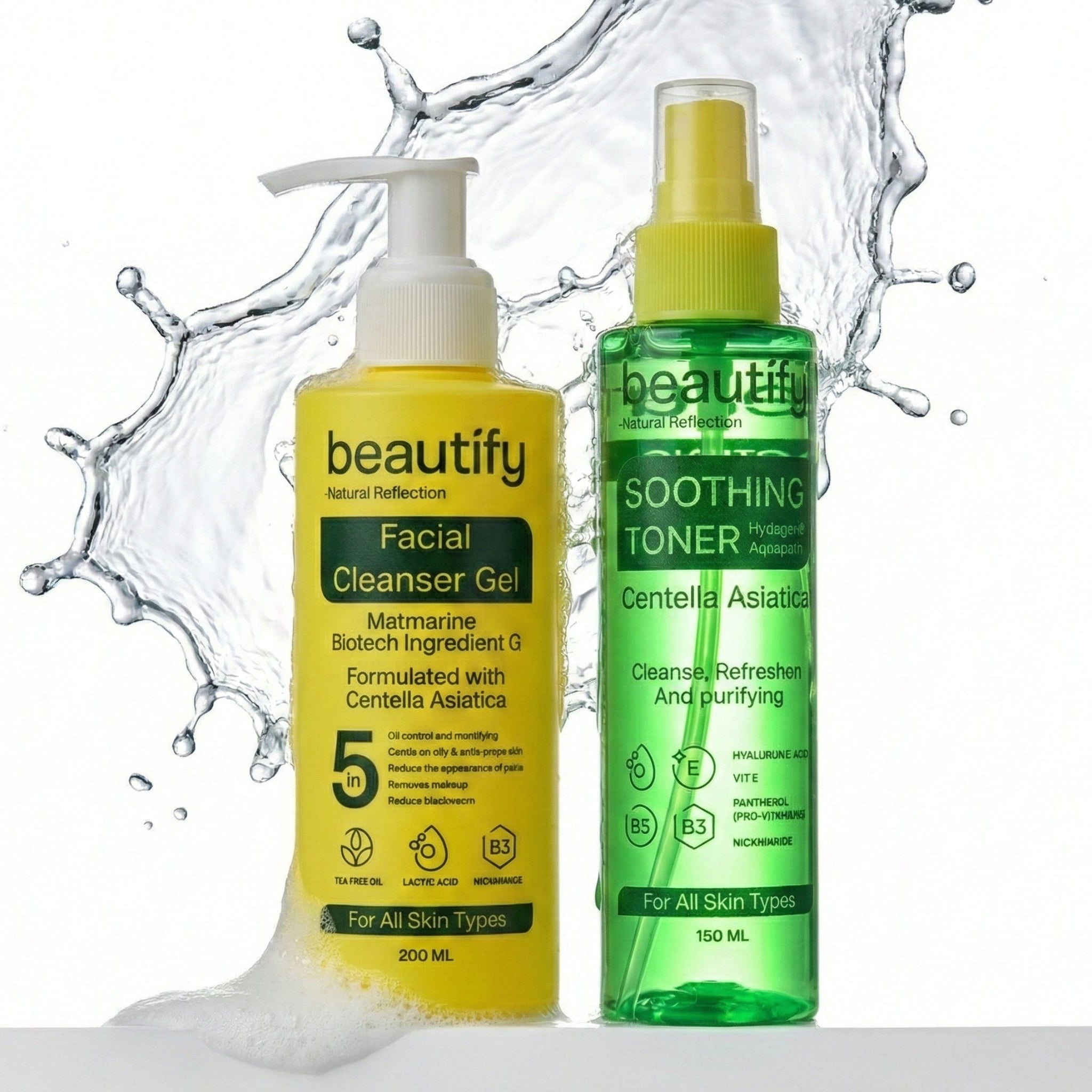 غسول الوجه + تونر مرطب بالسنتيلا - روتين  الاشراقة والنضارة الفورية  2×1