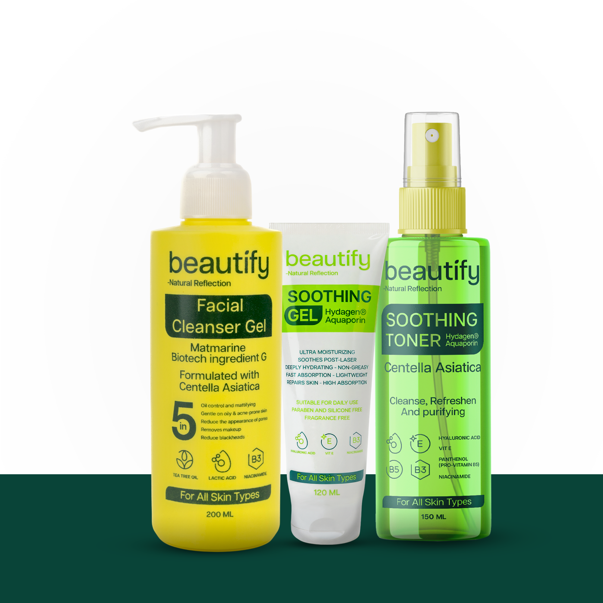 غسول وتونر ومرطب جل - روتين الترطيب والتهدئة 
